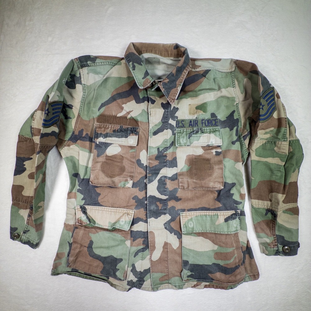 US Air Force Camo Field Jacket Medium Short Woodland Vintage Military Coat‎